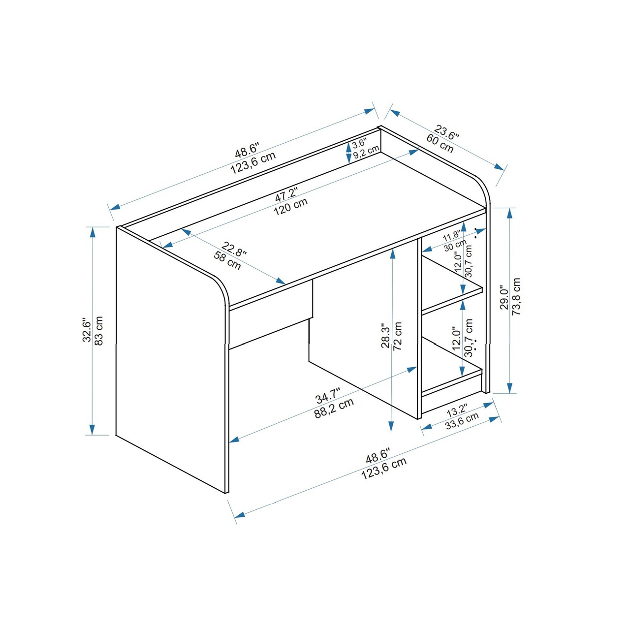Birou, Hanah Home, Luses, 123.6x83x23.6 cm, Pin Atlantic / Bej - imagine 7